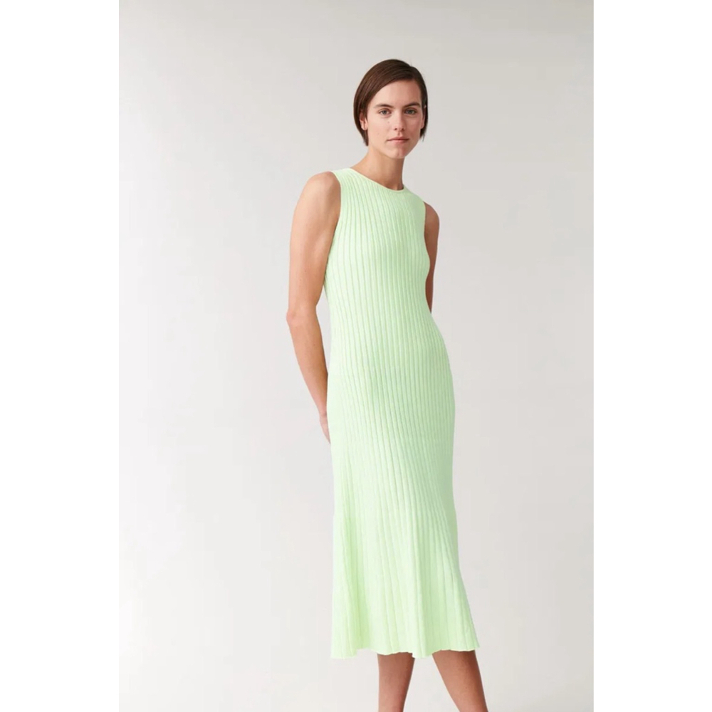 COS Cotton Green Pleated Midi Tank Dress XS NWT
